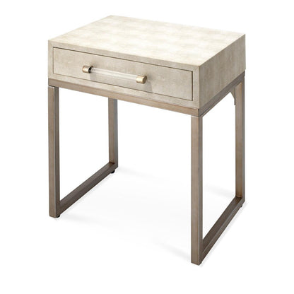 Cream Leather Mid Century Modern Side Table With Drawer Side Tables Sideboards and Things By Jamie Young