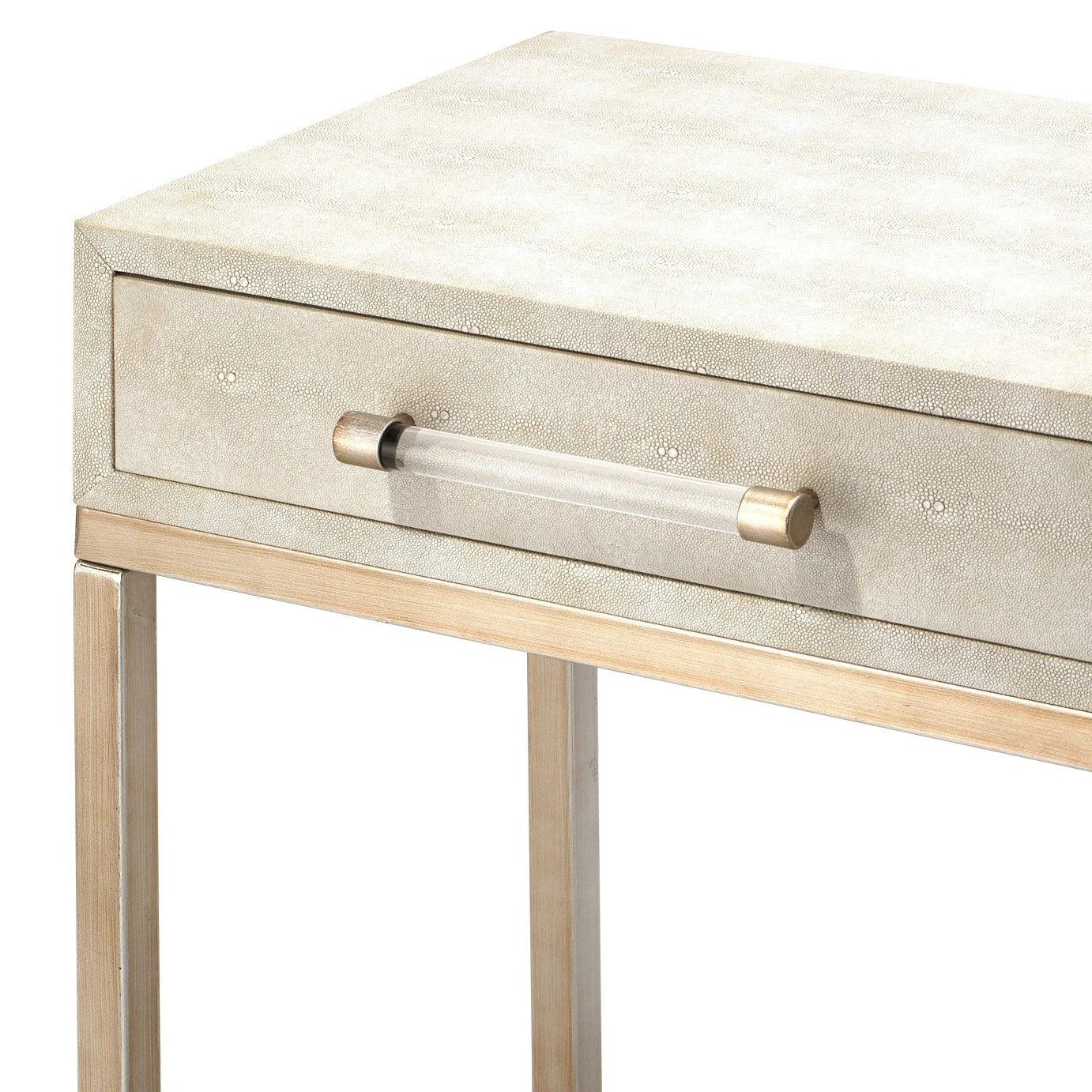 Cream Leather Mid Century Modern Side Table With Drawer Side Tables Sideboards and Things By Jamie Young