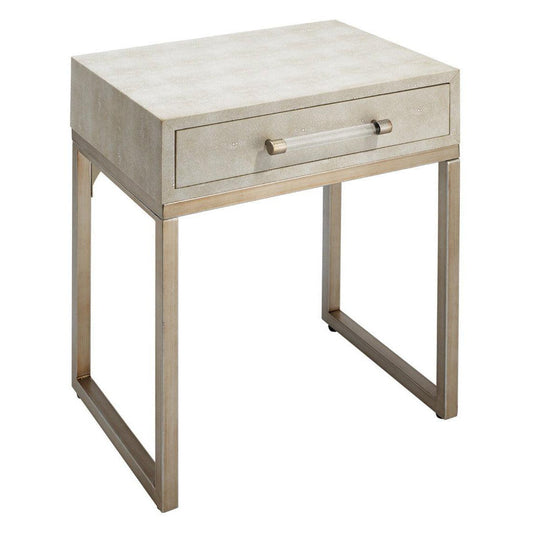 Cream Leather Mid Century Modern Side Table With Drawer Side Tables Sideboards and Things By Jamie Young