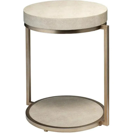 LOOMLAN Cream Leather Round Mid Century Side Table Shelf