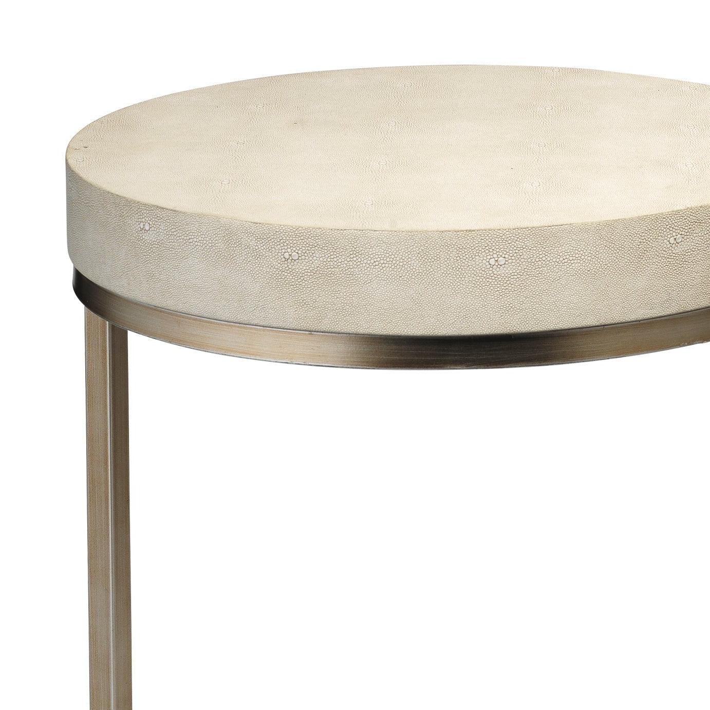 Cream Leather Round Mid Century Side Table With Shelf Side Tables Sideboards and Things By Jamie Young