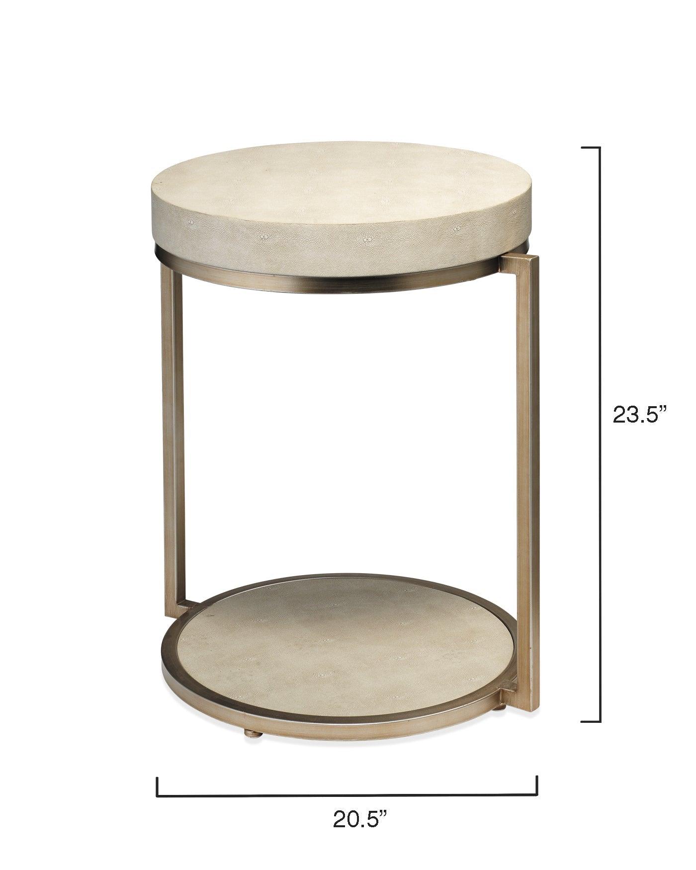 Cream Leather Round Mid Century Side Table With Shelf Side Tables Sideboards and Things By Jamie Young