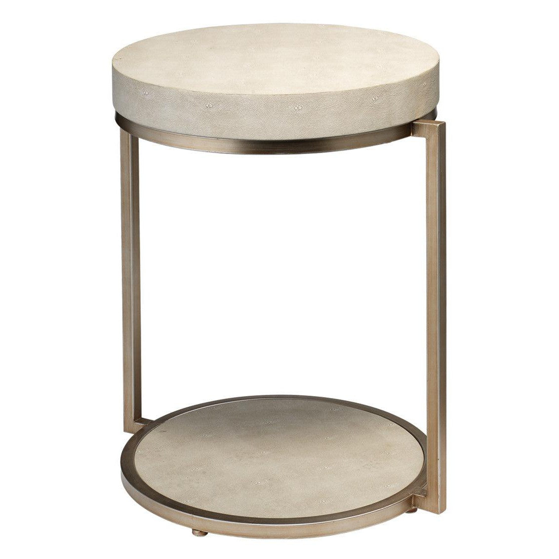 Cream Leather Round Mid Century Side Table With Shelf Side Tables Sideboards and Things By Jamie Young