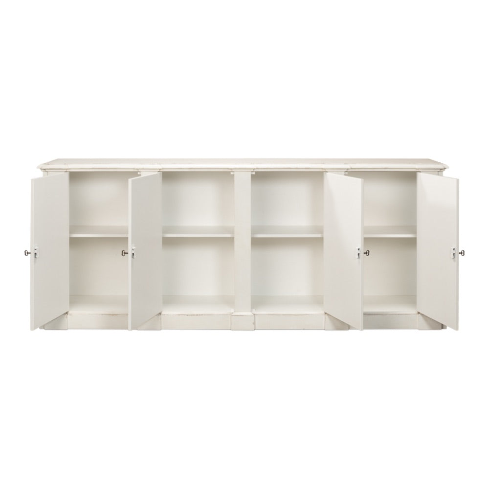 Crested Wall Cabinet Antiqued White Sideboard-Sideboards-Sarreid-LOOMLAN