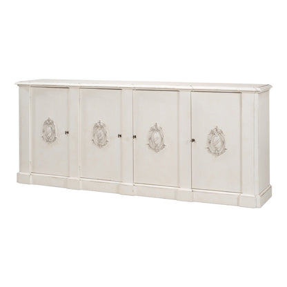 Crested Wall Cabinet Antiqued White Sideboard-Sideboards-Sarreid-LOOMLAN