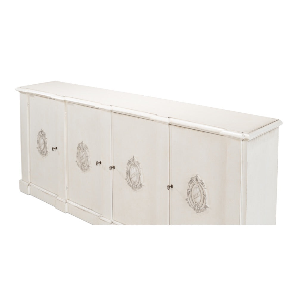 Crested Wall Cabinet Antiqued White Sideboard-Sideboards-Sarreid-LOOMLAN