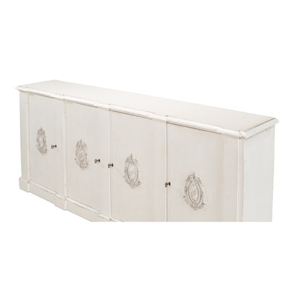 Crested Wall Cabinet Antiqued White Sideboard-Sideboards-Sarreid-LOOMLAN