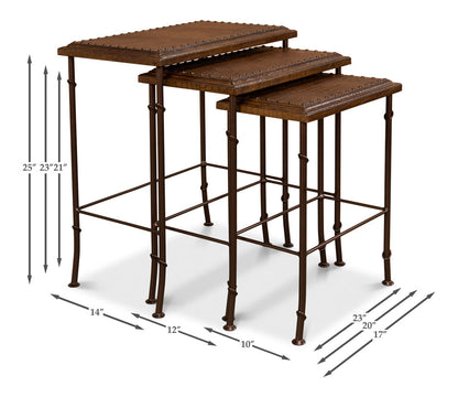 Croc Leather Nesting Tables Set 3-Side Tables-Sarreid-LOOMLAN