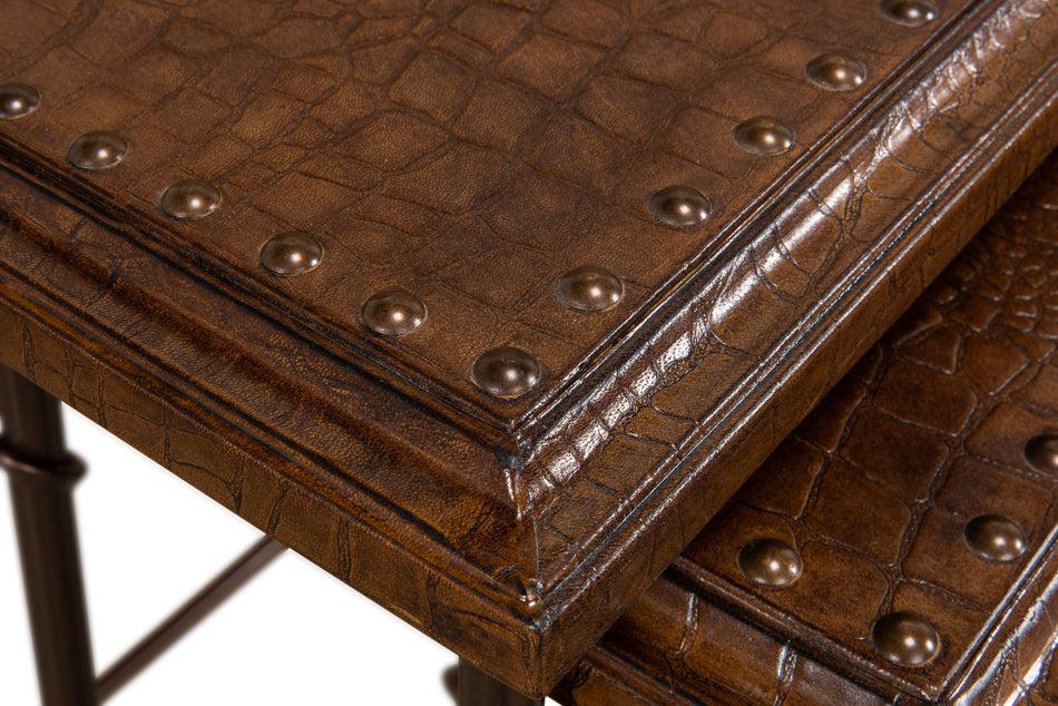 Croc Leather Nesting Tables Set 3-Side Tables-Sarreid-LOOMLAN