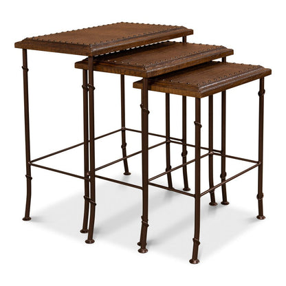 Croc Leather Nesting Tables Set 3-Side Tables-Sarreid-LOOMLAN