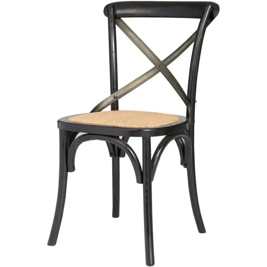 LH Home Cross Back Dining Chair With Rattan Seat 2PC
