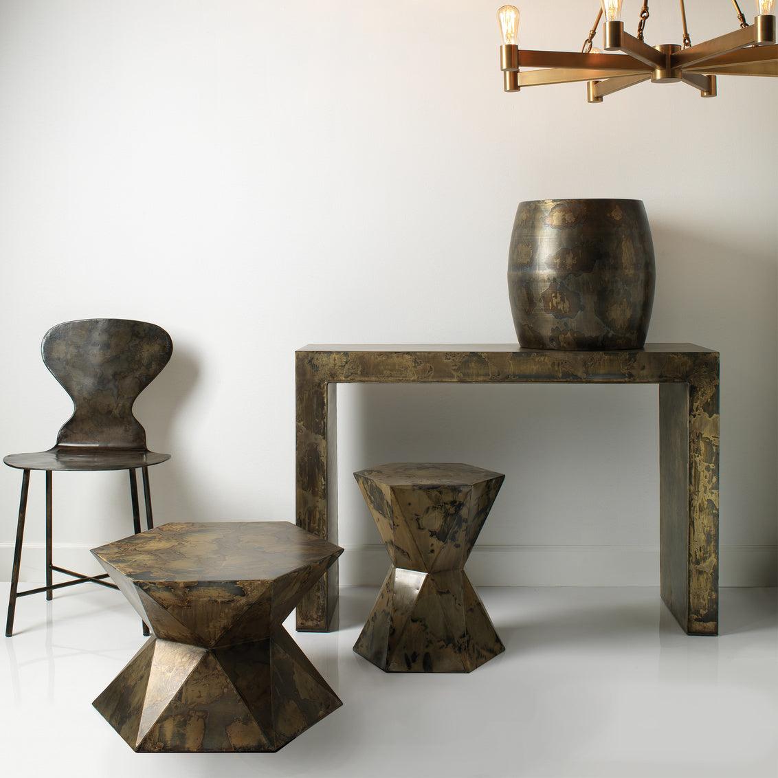 Crown Large Patina Metal Mid Century Modern Side Table Side Tables Sideboards and Things By Jamie Young