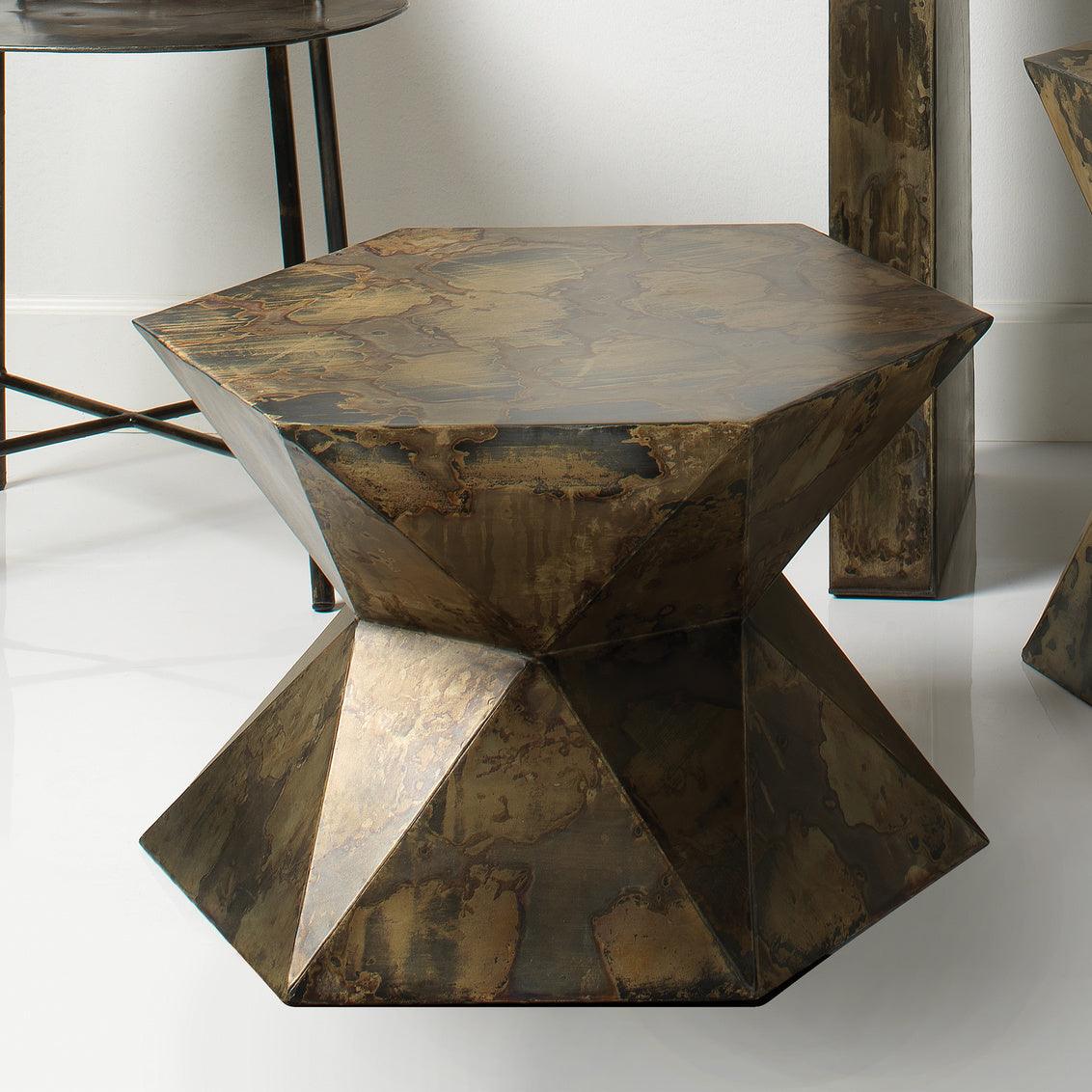 Crown Large Patina Metal Mid Century Modern Side Table Side Tables Sideboards and Things By Jamie Young