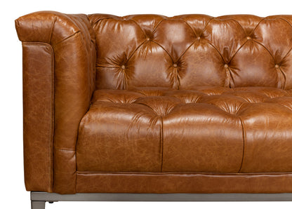 Cuba Brown Leather Chesterfield Bench Seat Couch-Sofas & Loveseats-Sarreid-LOOMLAN