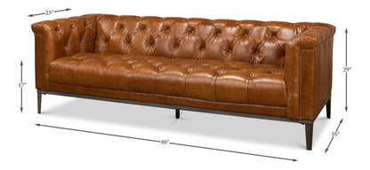 Cuba Brown Leather Chesterfield Bench Seat Couch-Sofas & Loveseats-Sarreid-LOOMLAN