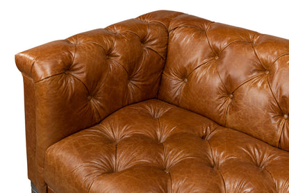 Cuba Brown Leather Chesterfield Bench Seat Couch-Sofas & Loveseats-Sarreid-LOOMLAN