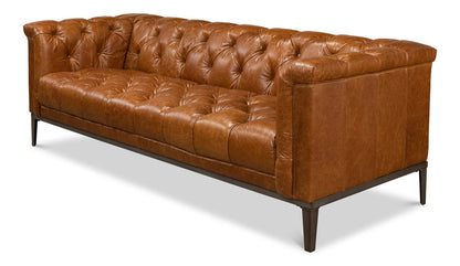 Cuba Brown Leather Chesterfield Bench Seat Couch-Sofas & Loveseats-Sarreid-LOOMLAN