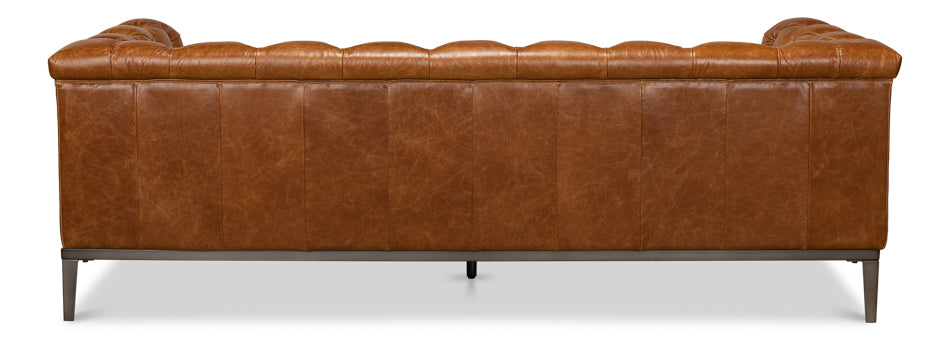 Cuba Brown Leather Chesterfield Bench Seat Couch-Sofas & Loveseats-Sarreid-LOOMLAN