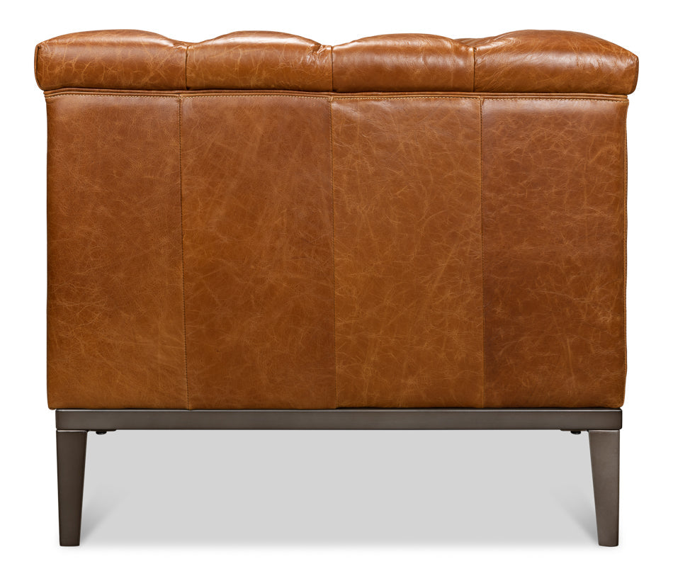 Cuba Brown Leather Chesterfield Bench Seat Couch-Sofas & Loveseats-Sarreid-LOOMLAN