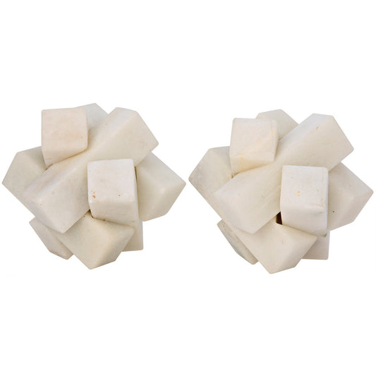 Cube Puzzle Object Marble Sculpture (Set of 2)-Statues & Sculptures-Noir-Sideboards and Things