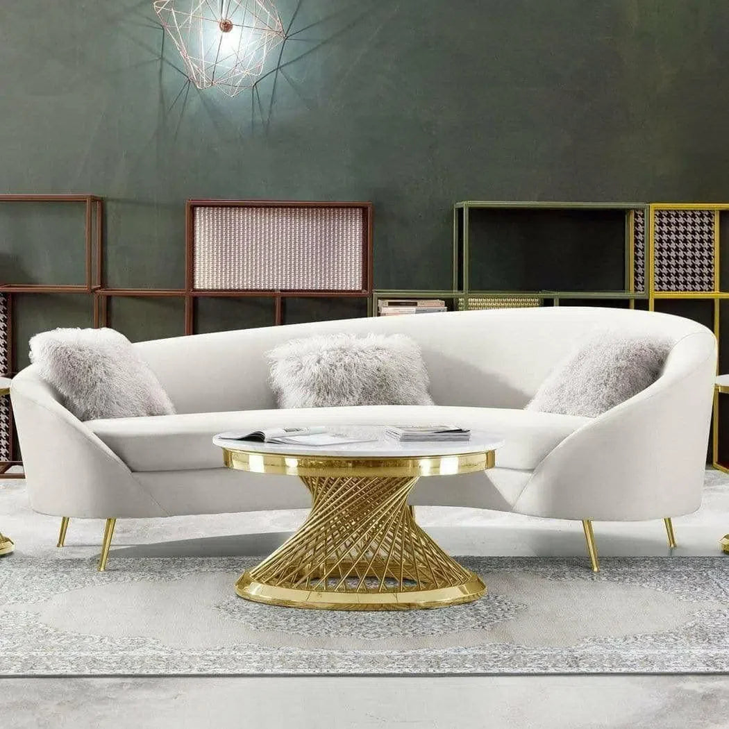 Curved Sofa with Contoured Back in Light Cream Velvet Sofas & Loveseats Sideboards and Things  By Diamond Sofa