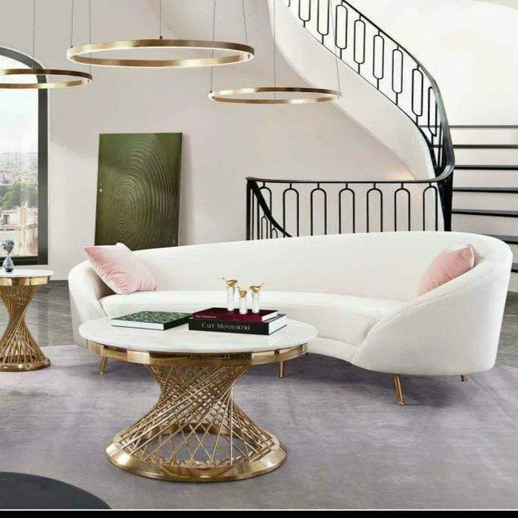 Curved Sofa with Contoured Back in Light Cream Velvet Sofas & Loveseats Sideboards and Things  By Diamond Sofa