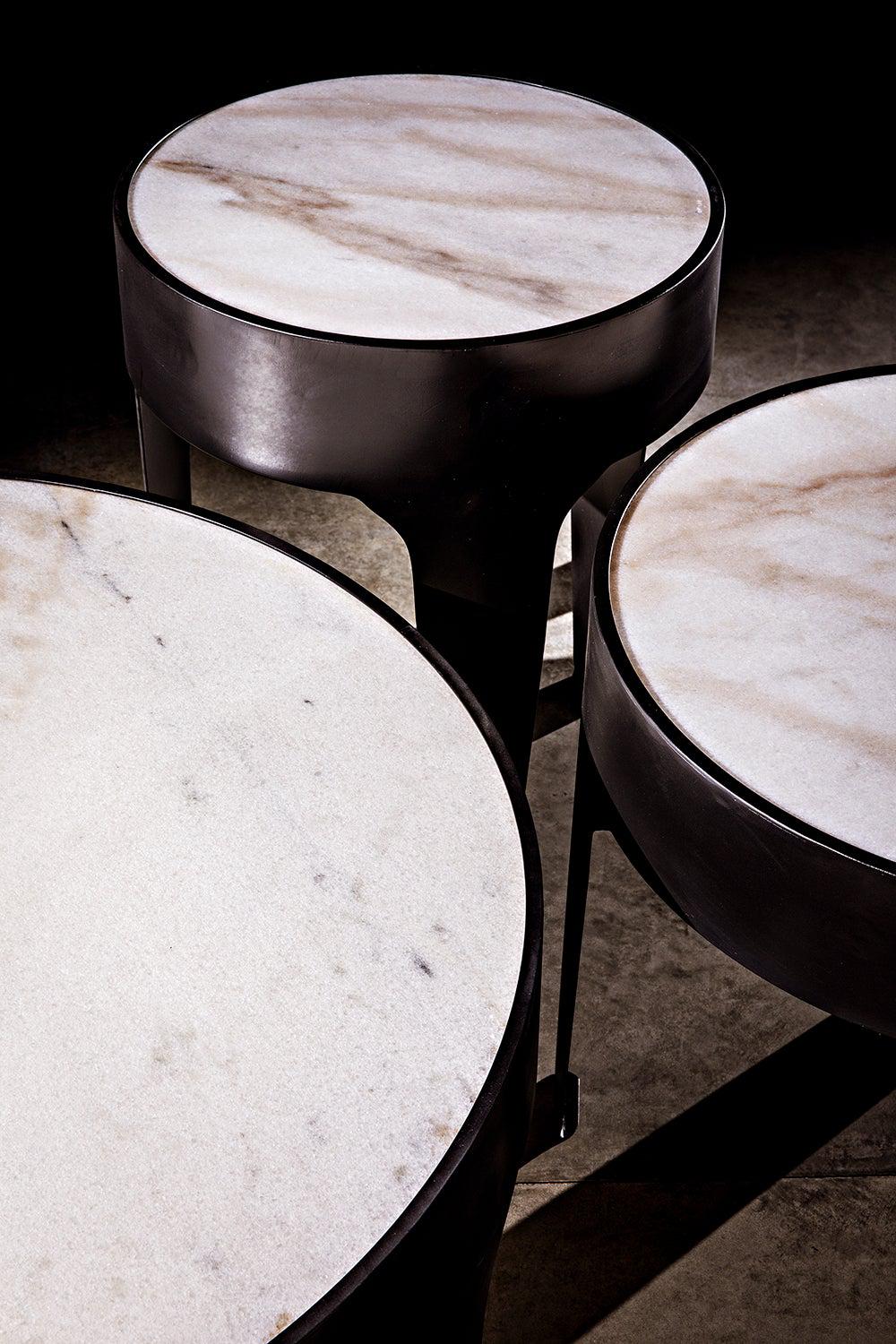 Cylinder Steel and Marble Large Round Side Table-Side Tables-Noir-Sideboards and Things