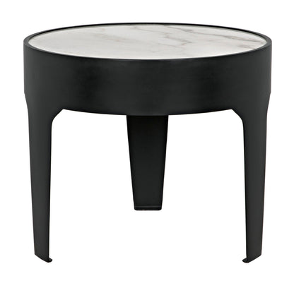 Cylinder Steel and Marble Large Round Side Table-Side Tables-Noir-Sideboards and Things