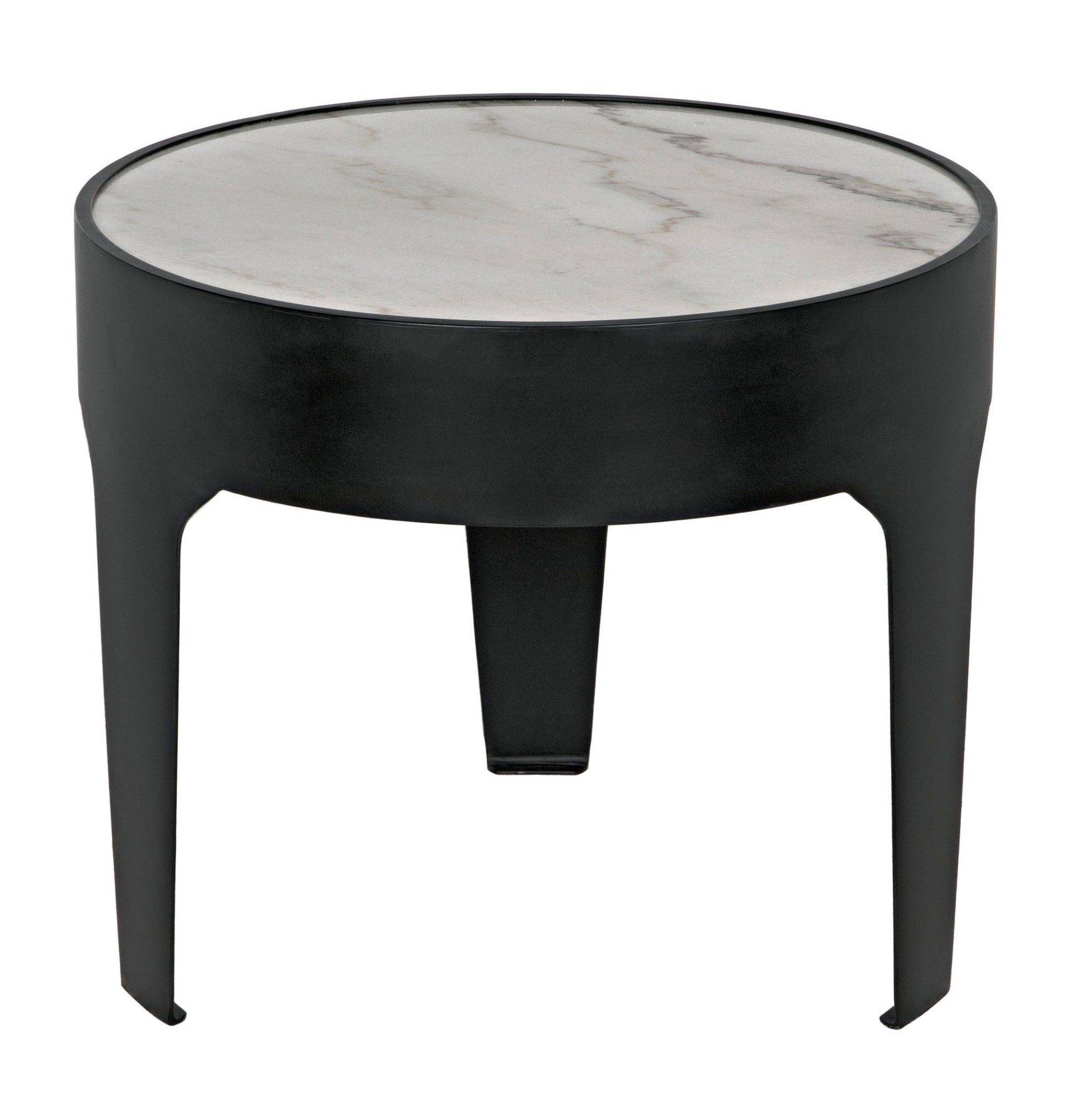 Cylinder Steel and Marble Large Round Side Table-Side Tables-Noir-Sideboards and Things