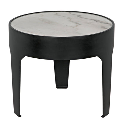 Cylinder Steel and Marble Large Round Side Table-Side Tables-Noir-Sideboards and Things