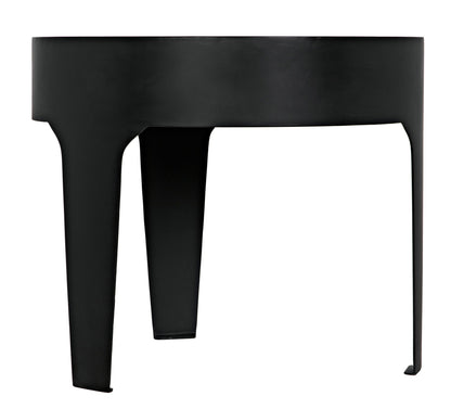 Cylinder Steel and Marble Large Round Side Table-Side Tables-Noir-Sideboards and Things