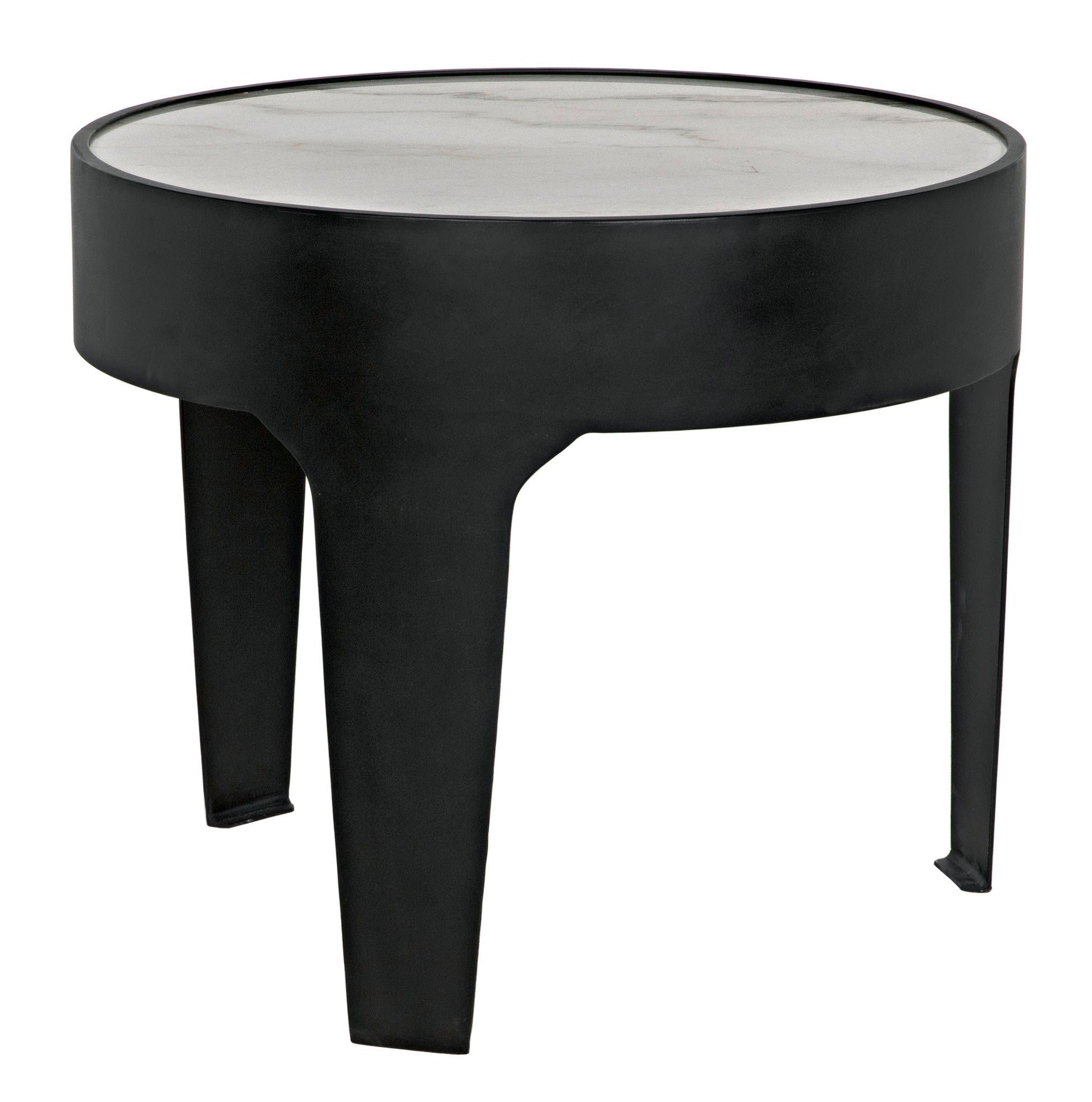 Cylinder Steel and Marble Large Round Side Table-Side Tables-Noir-Sideboards and Things