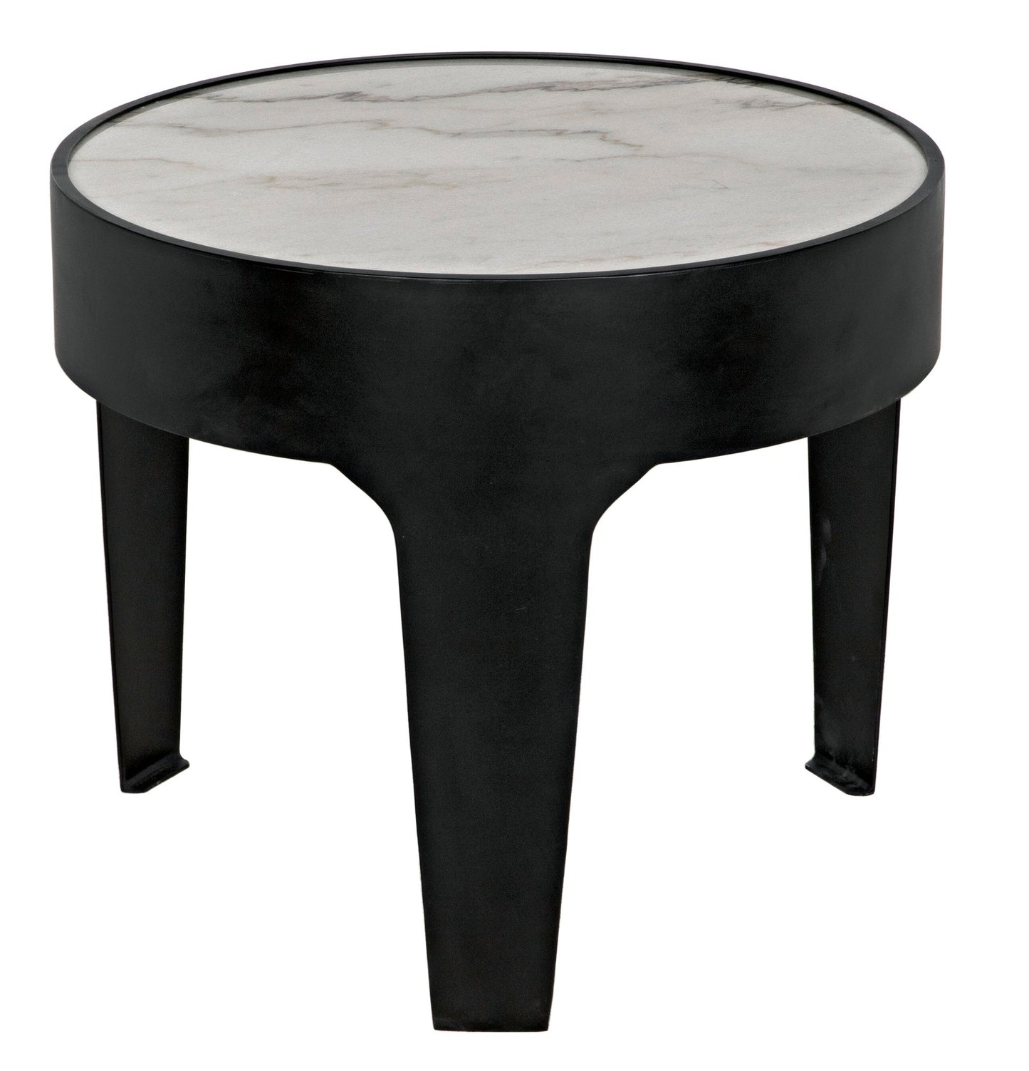 Cylinder Steel and Marble Large Round Side Table-Side Tables-Noir-Sideboards and Things