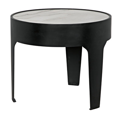 Cylinder Steel and Marble Large Round Side Table-Side Tables-Noir-Sideboards and Things