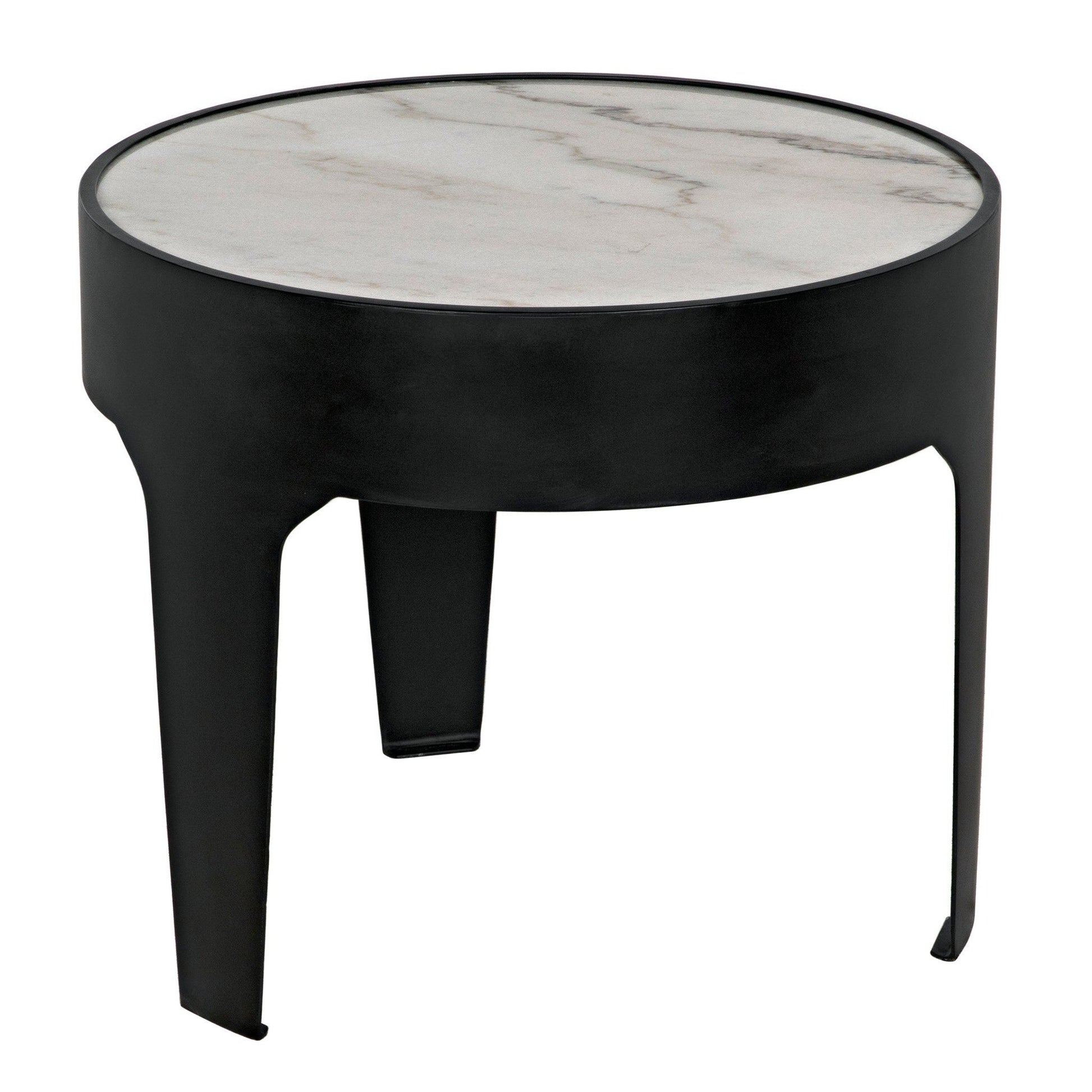 Cylinder Steel and Marble Large Round Side Table-Side Tables-Noir-Sideboards and Things