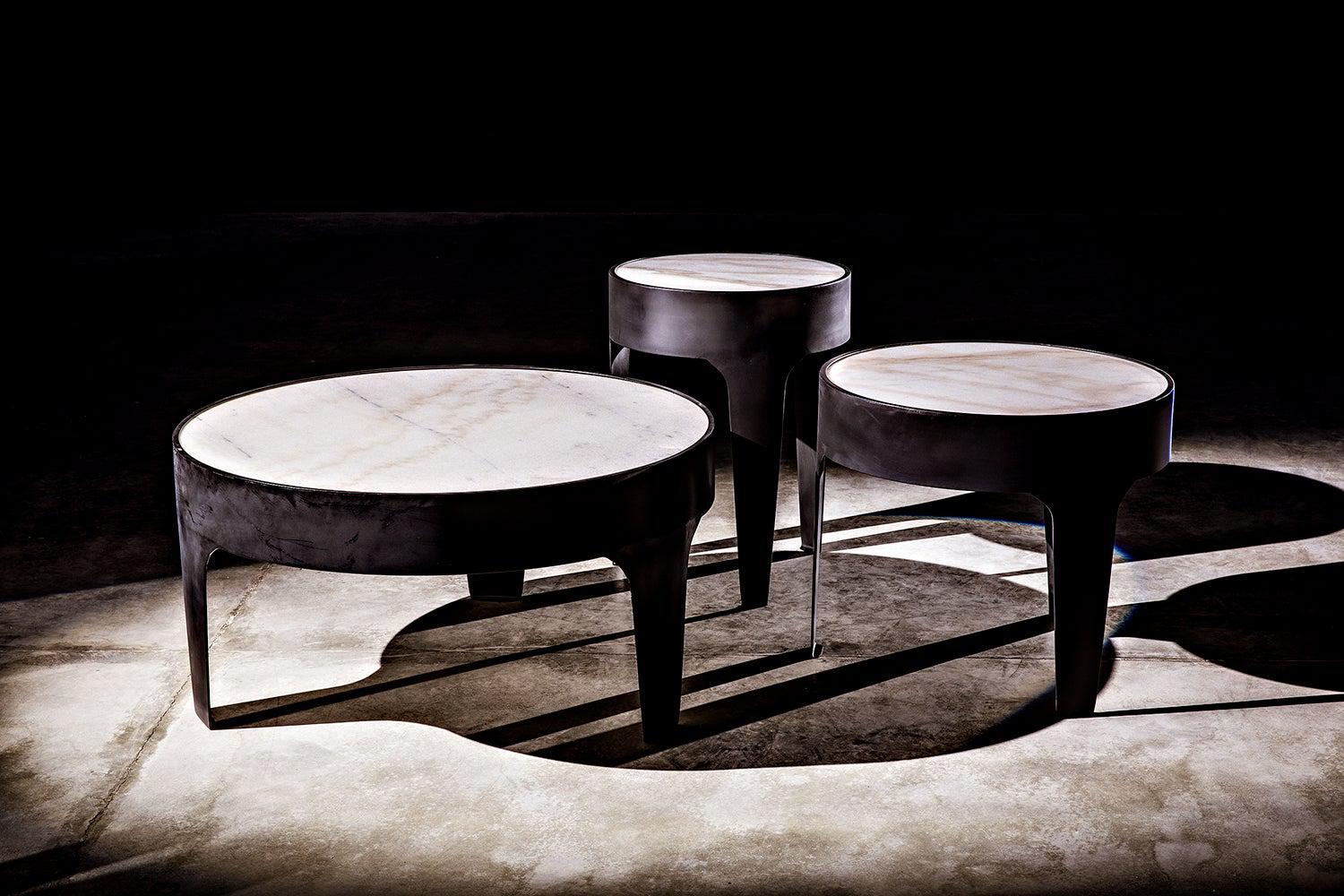 Cylinder Steel and Marble Small Round Side Table-Side Tables-Noir-Sideboards and Things