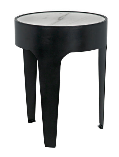 Cylinder Steel and Marble Small Round Side Table-Side Tables-Noir-Sideboards and Things