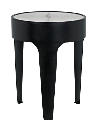 Cylinder Steel and Marble Small Round Side Table-Side Tables-Noir-Sideboards and Things