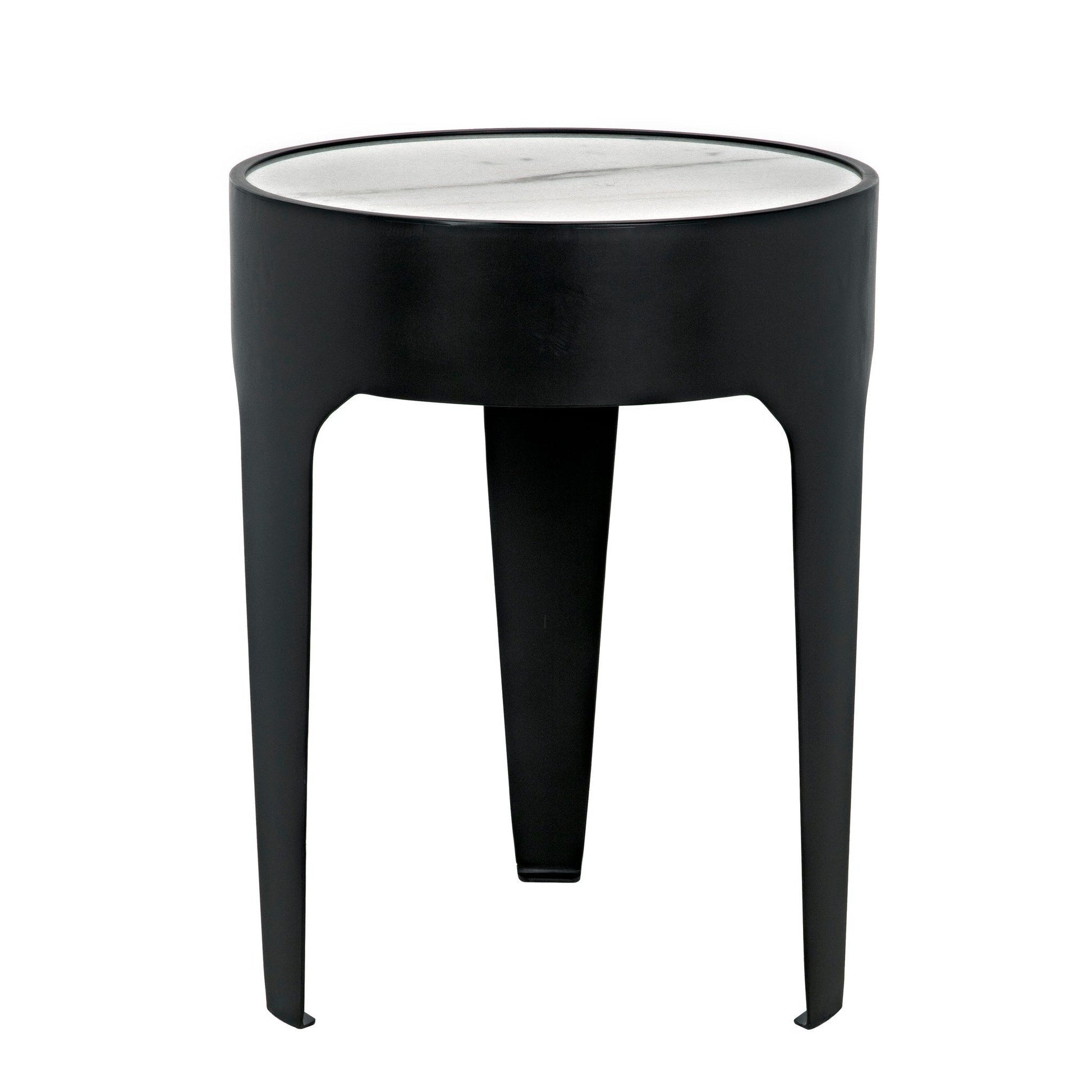 Cylinder Steel and Marble Small Round Side Table-Side Tables-Noir-Sideboards and Things