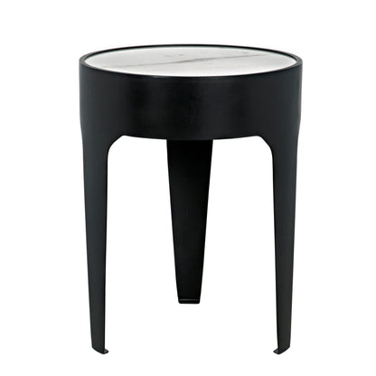 Cylinder Steel and Marble Small Round Side Table-Side Tables-Noir-Sideboards and Things