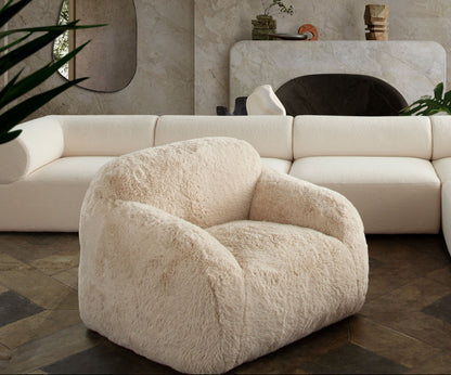 Dawson Yak Sand Natural Faux Fur Armless Accent Chair