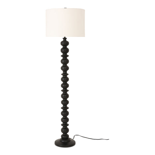 Gwen Mango Wood and Textured Cotton Black Floor Lamp