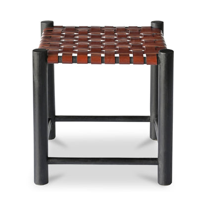 Selby Solid Mango Wood and Buffalo Leather Seat Black Stool