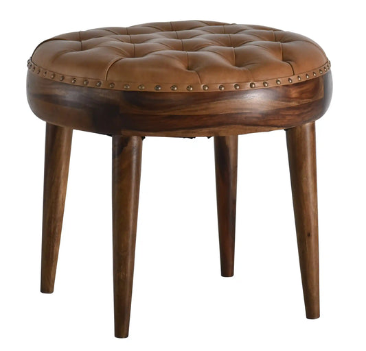 Chaney Leather Upholstered Round Ottoman