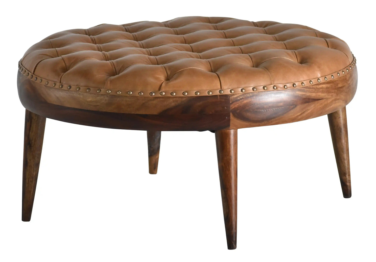 Chaney Leather Upholstered Round Coffee Ottoman