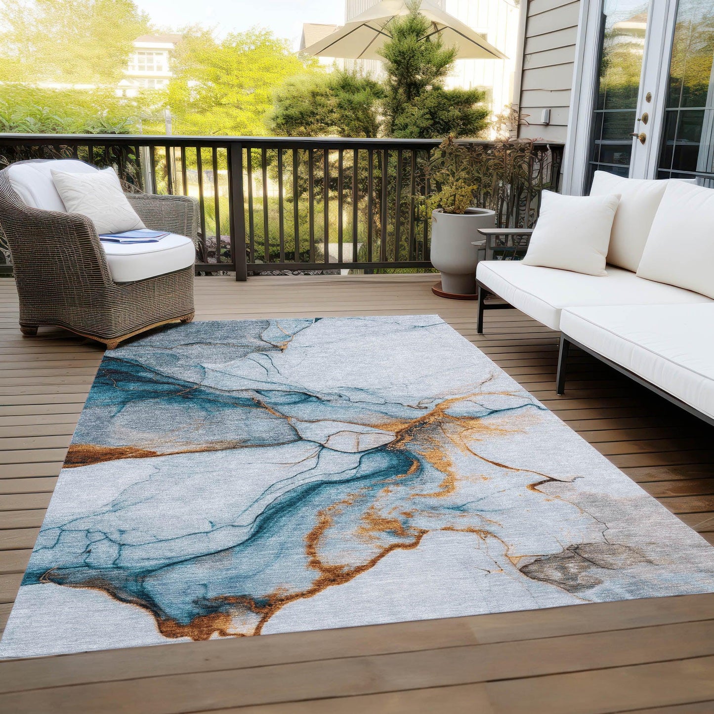 LOOMLAN Rugs Daeanor Blue Washable Indoor-Outdoor Rug
