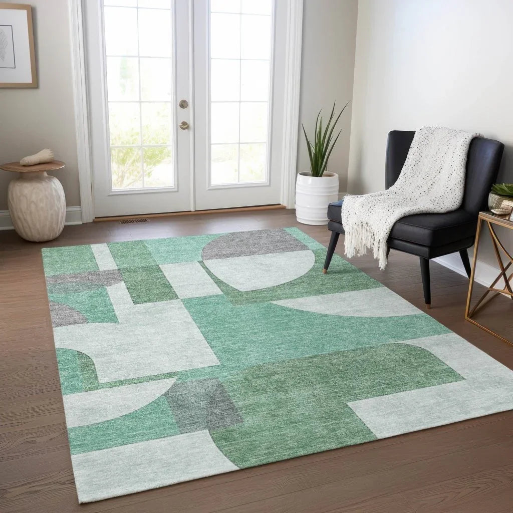 LOOMLAN Rugs Daeel Green Washable Indoor-Outdoor Rug