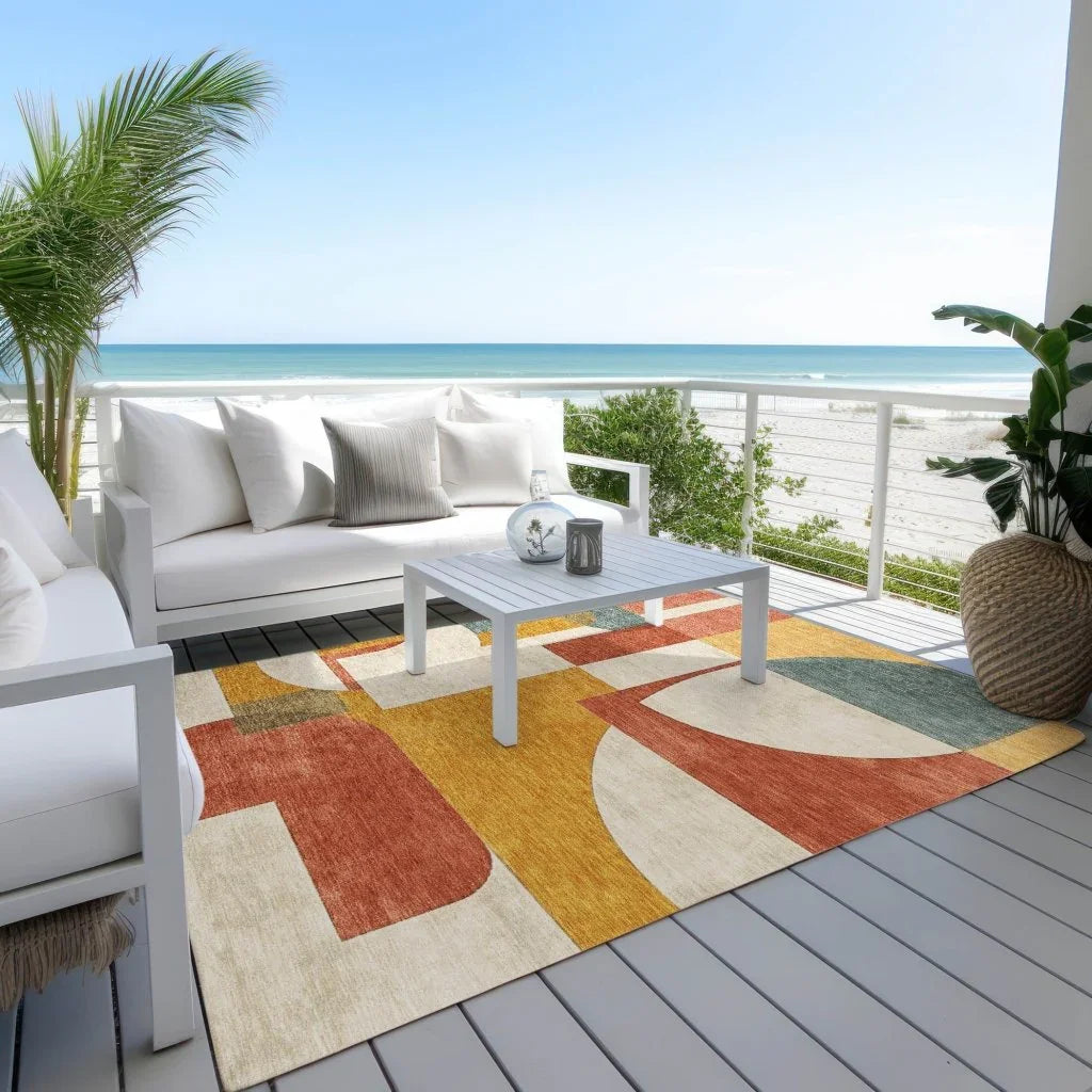 Daeel Orange Washable Indoor - Outdoor Rug - LOOMLAN - LOOMLAN Rugs - Outdoor Rugs