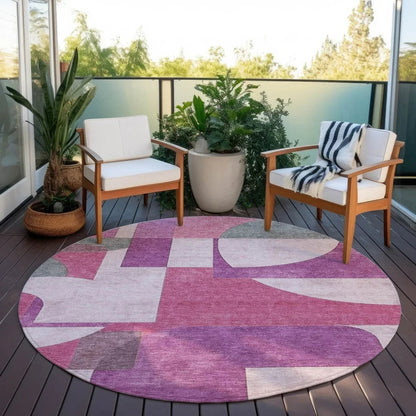 LOOMLAN Rugs Daeel Pink Washable Indoor-Outdoor Rug