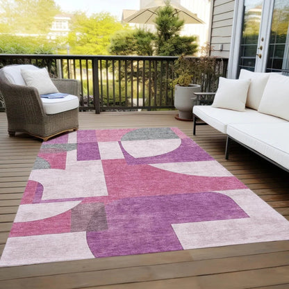 LOOMLAN Rugs Daeel Pink Washable Indoor-Outdoor Rug